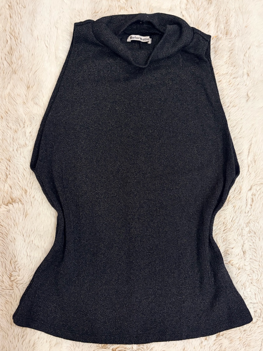✨ Reformation Black Metallic Sparkle Mock Neck Sleeveless Top XS Clean Girl